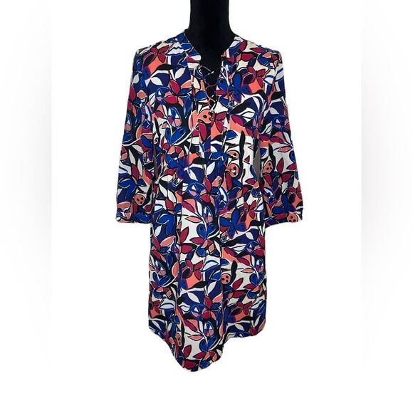 JCREW FLORAL TROPICAL LACE UP EMPIRE WAIST 3/4 SLEEVE DRESS WOMENS SIZE MEDIUM - Picture 3 of 10